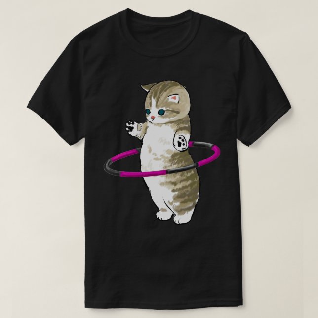 Mofu Sand Cute Cat Drawing Playing With Hula Hoop  T-Shirt (Design Front)