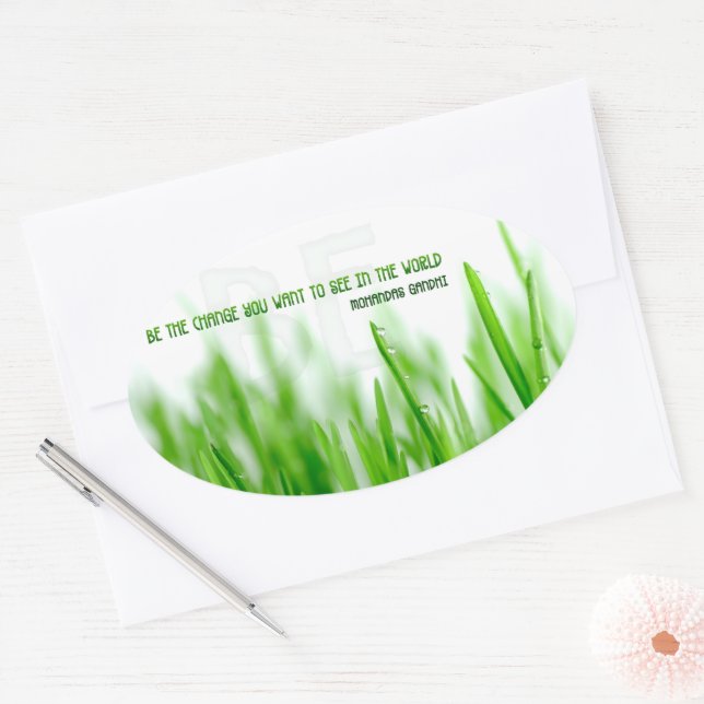 Mohandas Gandhi Inspirational Quote Be the change Oval Sticker (Envelope)
