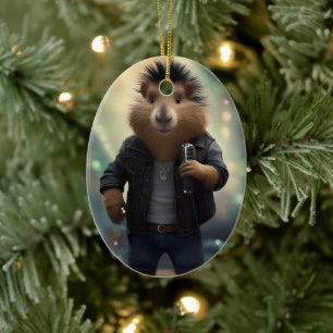 "Mohawk Capybara: Rockin' the River!" Ceramic Ornament