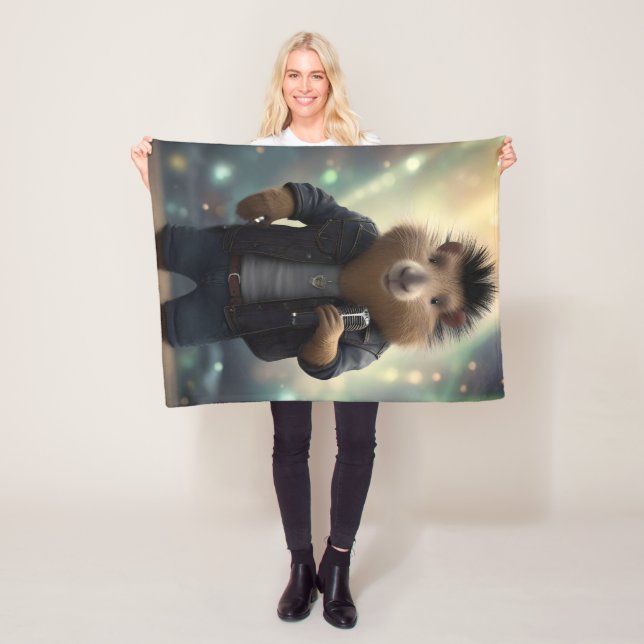 "Mohawk Capybara: Rockin' the River!" Fleece Blanket (In Situ)