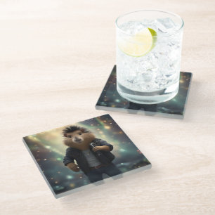 "Mohawk Capybara: Rockin' the River!" Glass Coaster