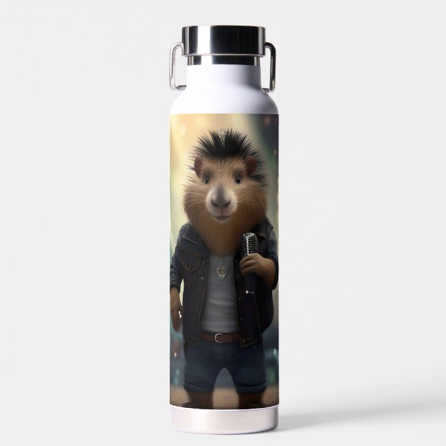 "Mohawk Capybara: Rockin' the River!" Water Bottle (Front)