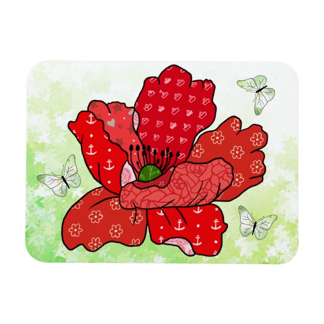 Mohn und Schmetterlinge Magnet (Horizontal)