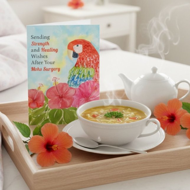 Mohs Surgery Healing Scarlet Macaws, Hibiscus Card (Creator Uploaded)