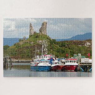 Moil Castle and fishing boats, Scotland Jigsaw Puzzle