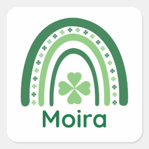 Moira Name Clover Boho Rainbow Square Sticker