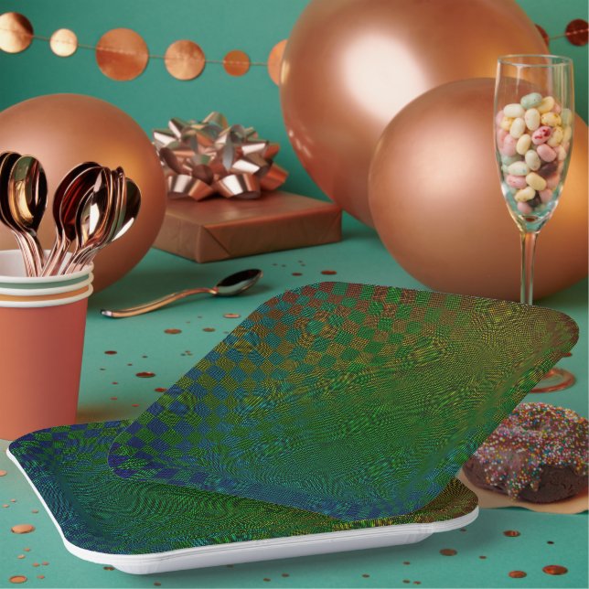 Moire Checkers by Kenneth Yoncich Paper Plate (Multi)