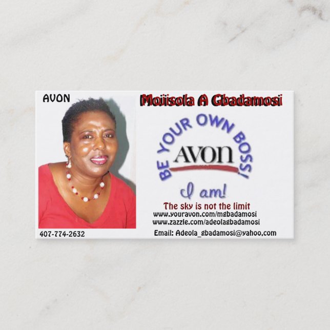 MOJISOLA A GBADAMOSI(APOPKA AVON REPRESENTATIVE) BUSINESS CARD (Front)