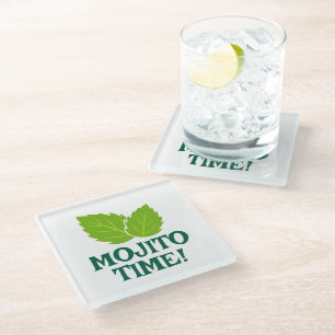 Mojito Cocktail glass coaster with mint leaf print