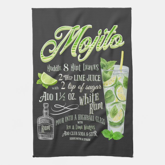 Mojito Cocktail Recipe Tea Towel (Vertical)