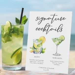 Mojito Margarita Signature Cocktails Wedding Menu Pedestal Sign