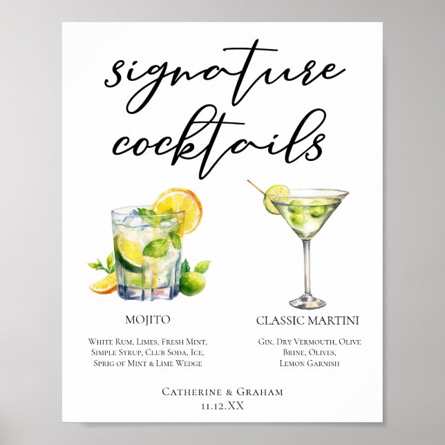 Mojito Martini Wedding Signature Cocktails Menu Poster (Front)