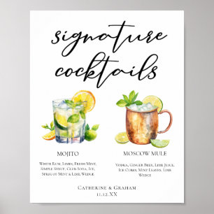 Mojito Moscow Mule Signature Cocktails Menu Poster