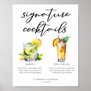 Mojito Piña Colada Signature Cocktails Menu Poster