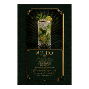 Mojito Recipe Poster   Bar Art