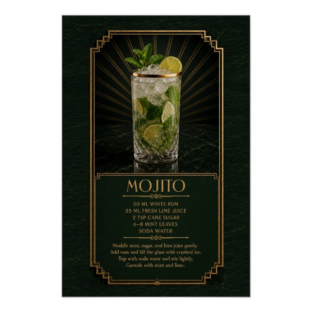 Mojito Recipe Poster | Bar Art (Front)