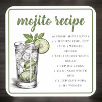 Mojito Recipe Set of 6 / Cocktail Recipe Drink