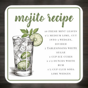 Mojito Recipe Set of 6 / Cocktail Recipe Drink Coaster