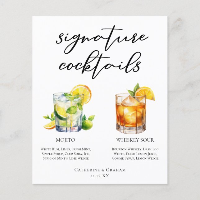 Mojito Whiskey Sour Signature Cocktails Menu (Front)