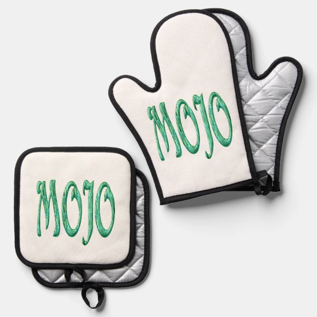 Mojo white silver quilt oven mitts pot holder set (Front/Back)