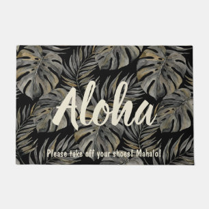 Moku Island Hawaiian Watercolor Monstera - Black Doormat