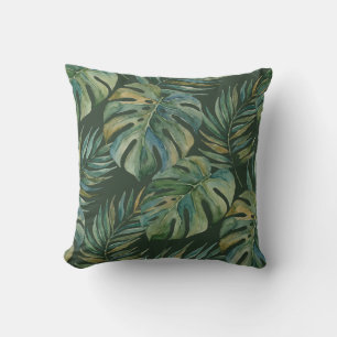 Moku Island Hawaiian Watercolor Monstera- Green Cushion