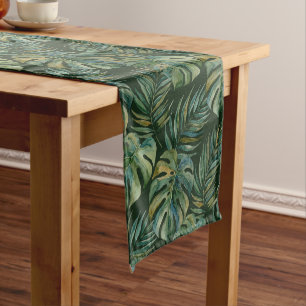 Moku Island Hawaiian Watercolor Monstera- Green Short Table Runner