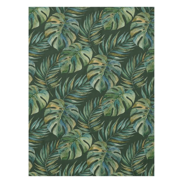 Moku Island Hawaiian Watercolor Monstera- Green Tablecloth (Front)