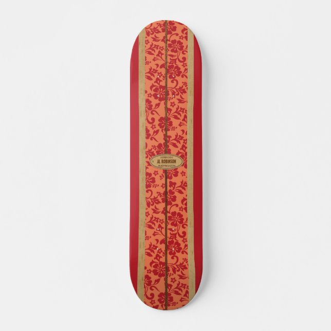Mokuleia Customisable Vintage Surf Faux Wood Skateboard (Front)
