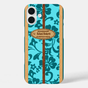 Mokuleia Hawaiian Faux Wood Monogram Surfboard  Ca iPhone 16 Plus Case