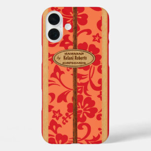 Mokuleia Hawaiian Faux Wood Monogram Surfboard  iPhone 16 Plus Case