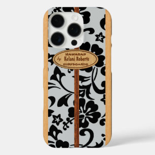 Mokuleia Hawaiian Faux Wood Monogram Surfboard  iPhone 16 Pro Case