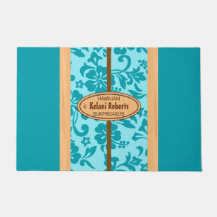 Mokuleia Hawaiian Faux Wood Monogram Surfboard Doormat