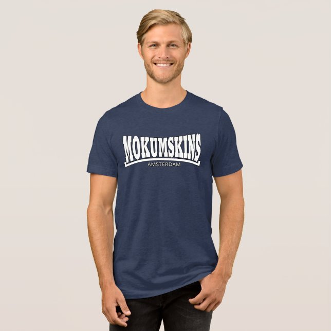 Mokumskins blue white Tri-Blend shirt (Front Full)