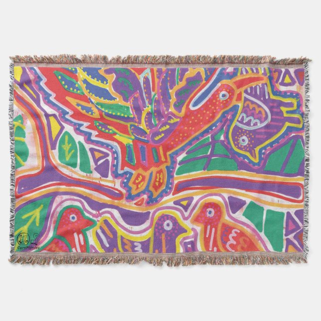 Mola3 Illustration Throw Blanket (Front)