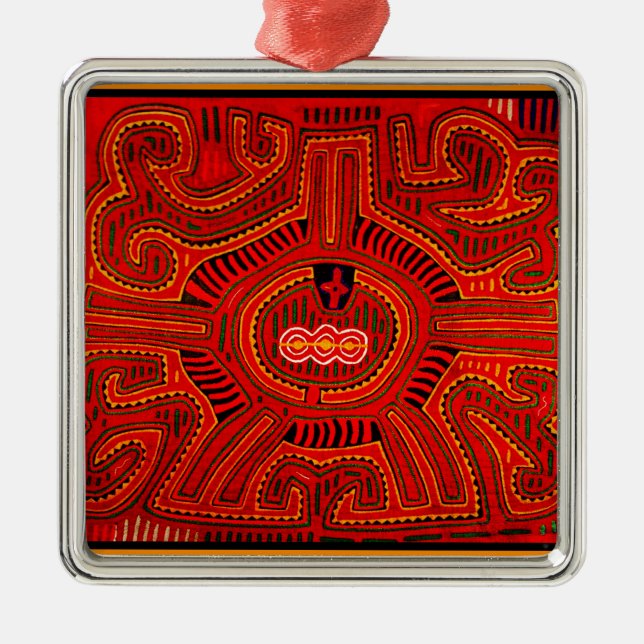 Mola Design by San Blas Indians Metal Tree Decoration (Front)