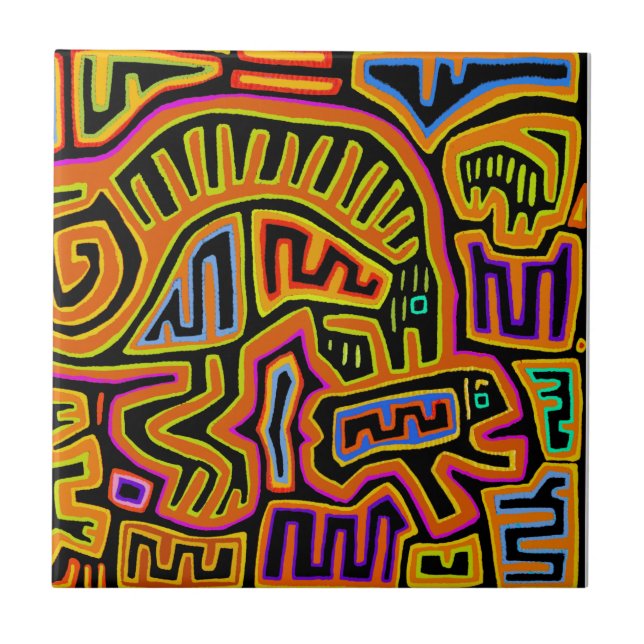 Mola Shaman Peyote Visions Ceramic Tile (Front)