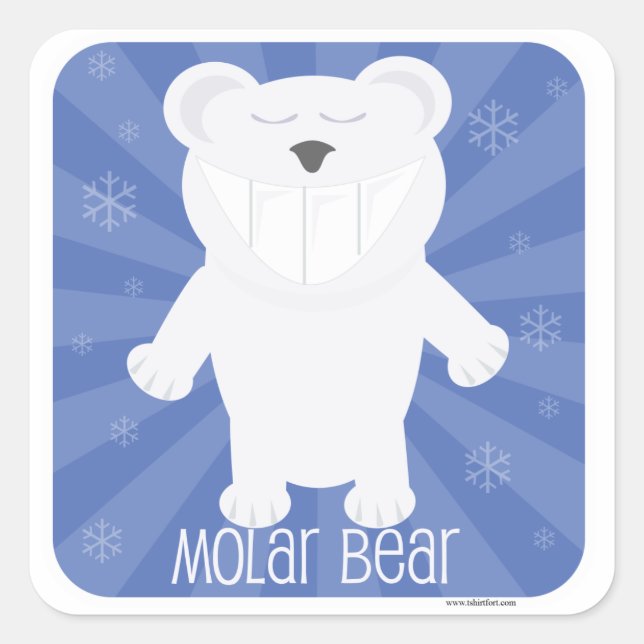 Molar Bear Fun White Animal Cartoon Design Square Sticker (Front)