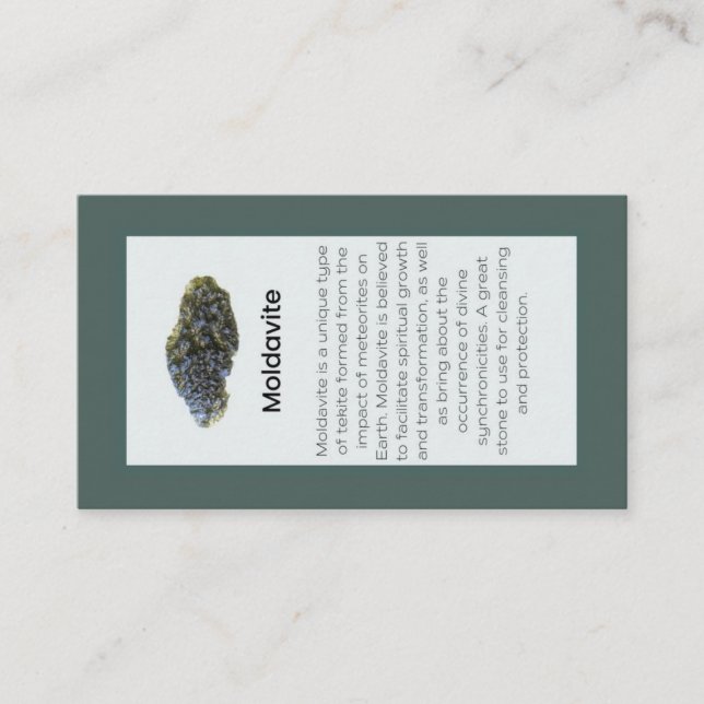 Moldavite Crystal Meaning Jewellery Display  Business Card (Front)