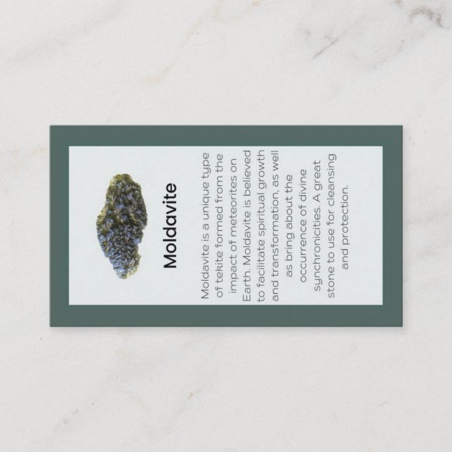 Moldavite Crystal Meaning Jewellery Display Gemsto Business Card (Front)