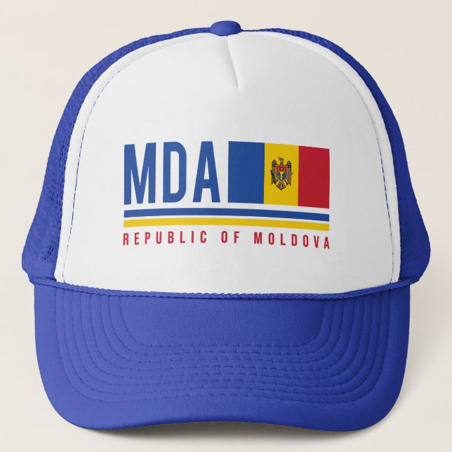 Moldova Flag & ISO Code Design Trucker Hat (Front)
