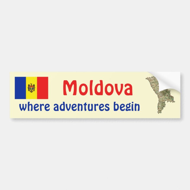 Moldova Flag + Map Bumper Sticker (Front)