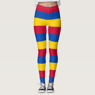 Moldova National Flag Colours Horizontal Striped Leggings