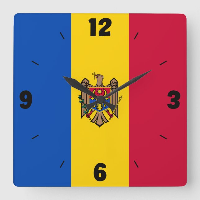 Moldova National Flag Patriotic Square Wall Clock (Front)