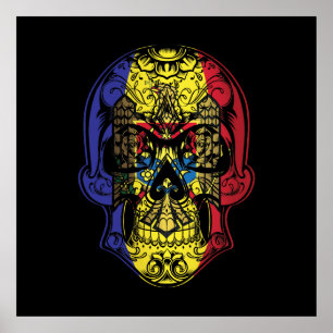 Moldova  Skull And Roses Flag Poster