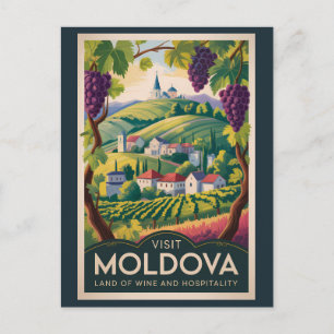 Moldova Winery Illustration Travel Art Vintage Postcard