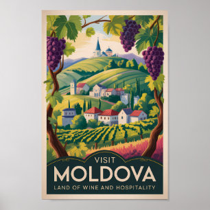 Moldova Winery Illustration Travel Art Vintage Poster