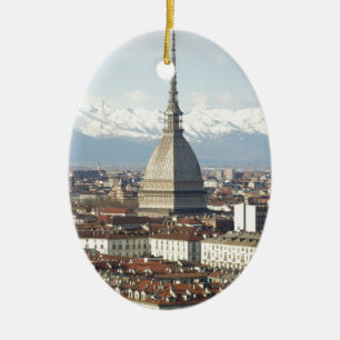 Mole Antonelliana in Turin Italy seen from the hil Ceramic Ornament