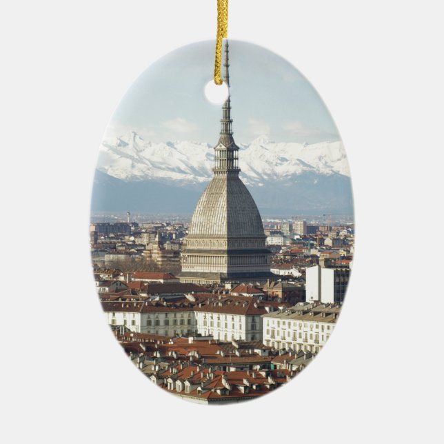 Mole Antonelliana in Turin Italy seen from the hil Ceramic Ornament (Front)