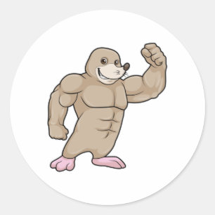 Mole as Bodybuilder with big Muscles Classic Round Sticker